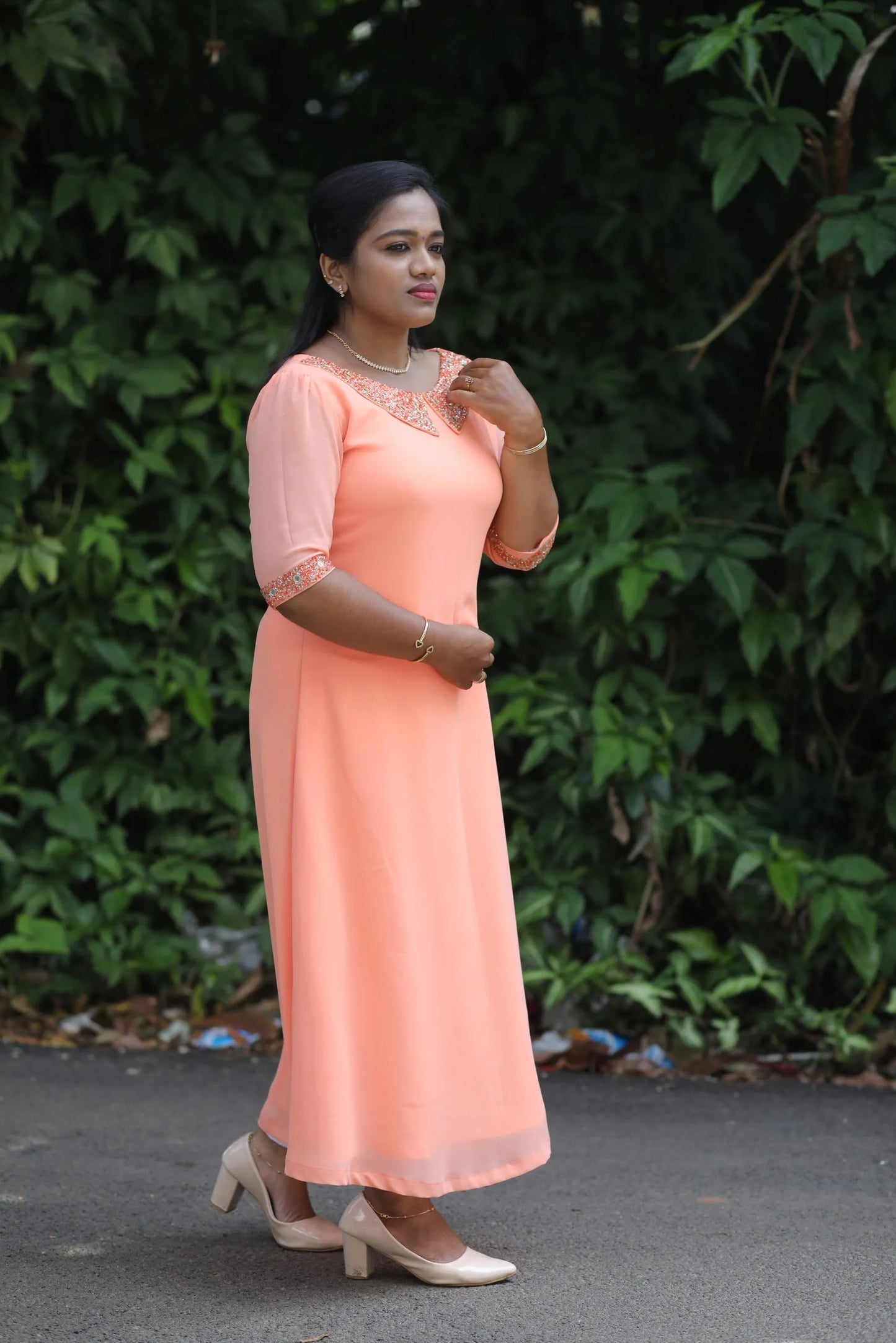 A LINE KURTI-PETER PAN COLLAR-PEACH
