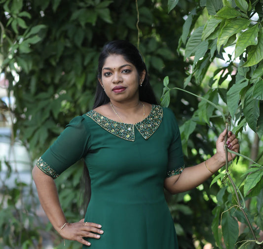 A LINE KURTI-PETER PAN COLLAR-BOTTLE GREEN