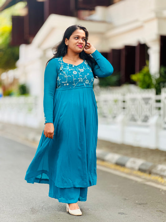 Teal Handworked Anarkali