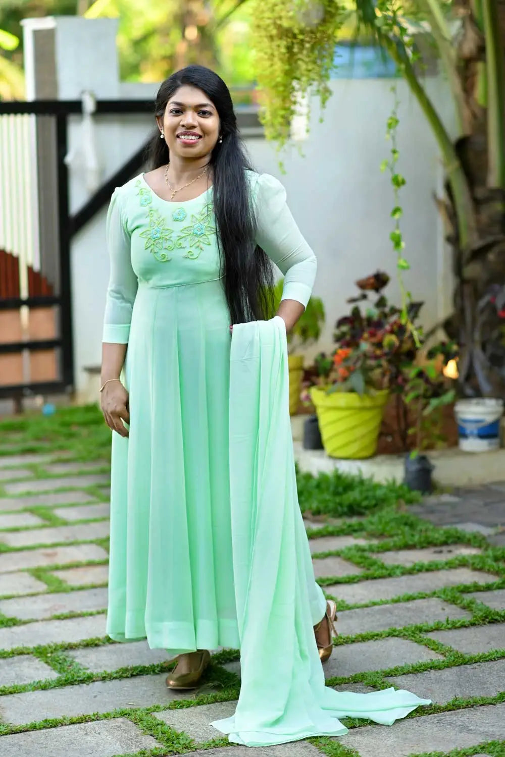 12 PANEL KURTI WITH DUPATTA-LIGHT GREEN