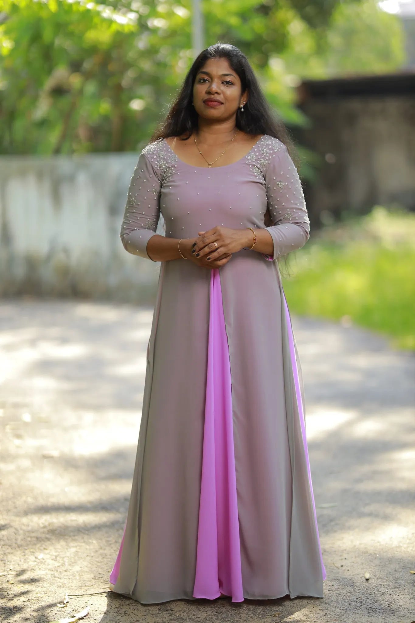 Partywear Gown(Gray+Lavender)
