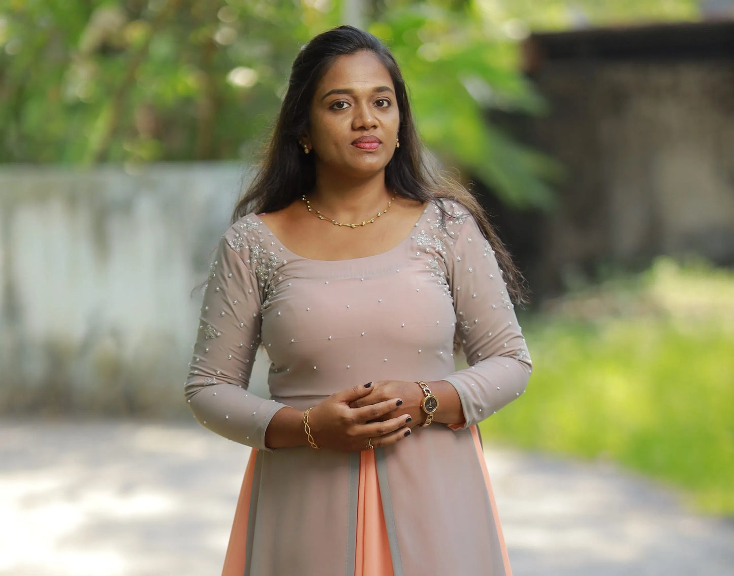 Partywear Gown (Gray+Orange)