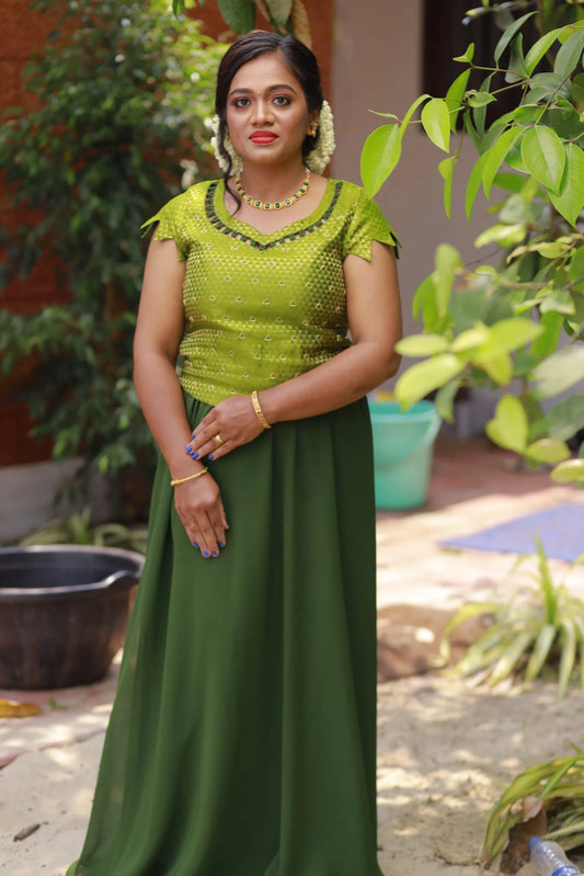 Vishu Outfit-Green(Crop Top and Skirt)
