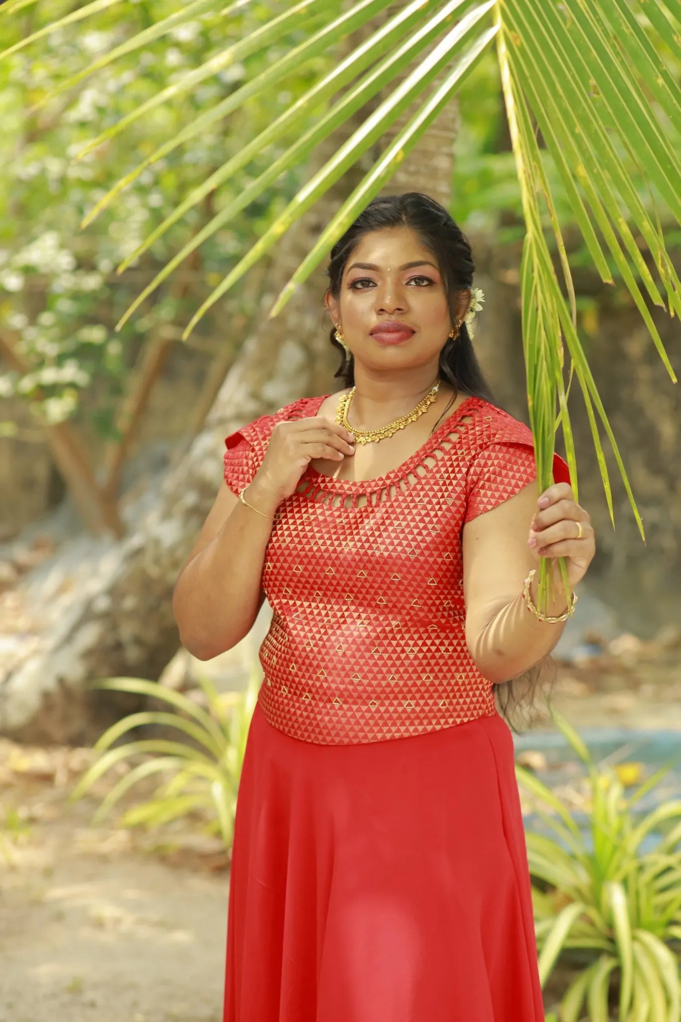 Vishu Outfit-Red(Crop Top and Skirt)