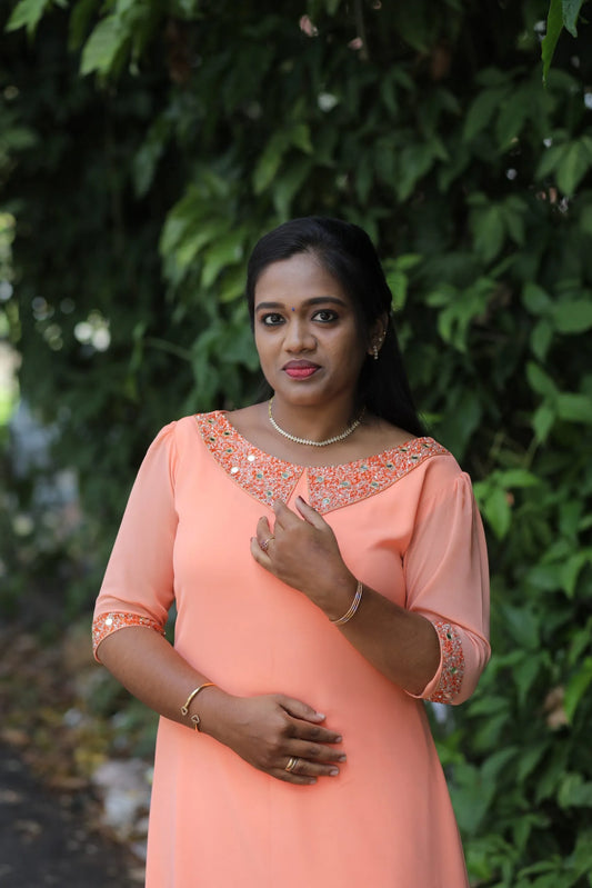 A LINE KURTI-PETER PAN COLLAR-PEACH