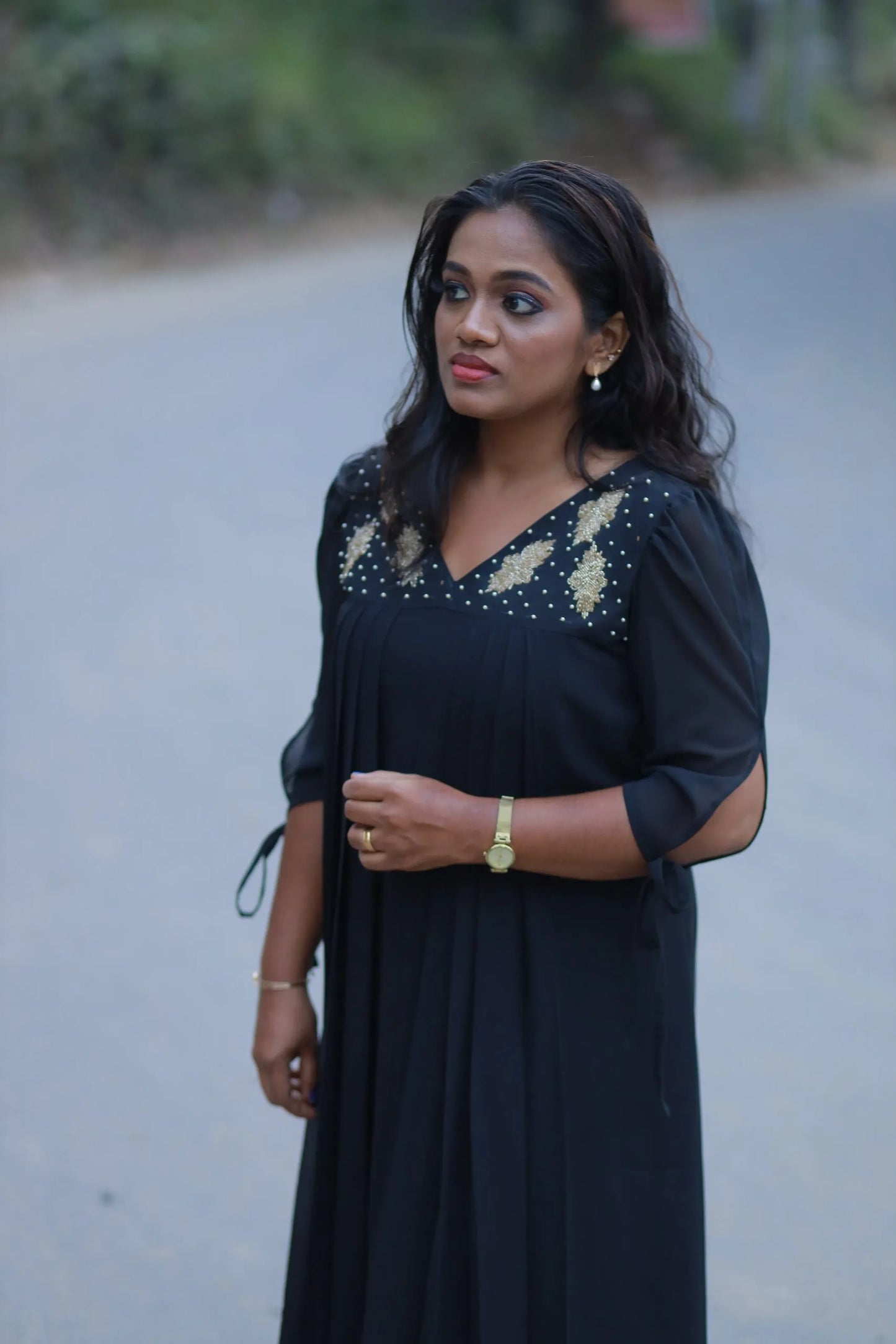 A Line with Side Gathers(Black)