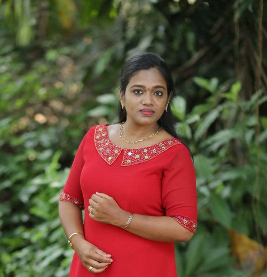 A LINE KURTI-PETER PAN COLLAR-RED