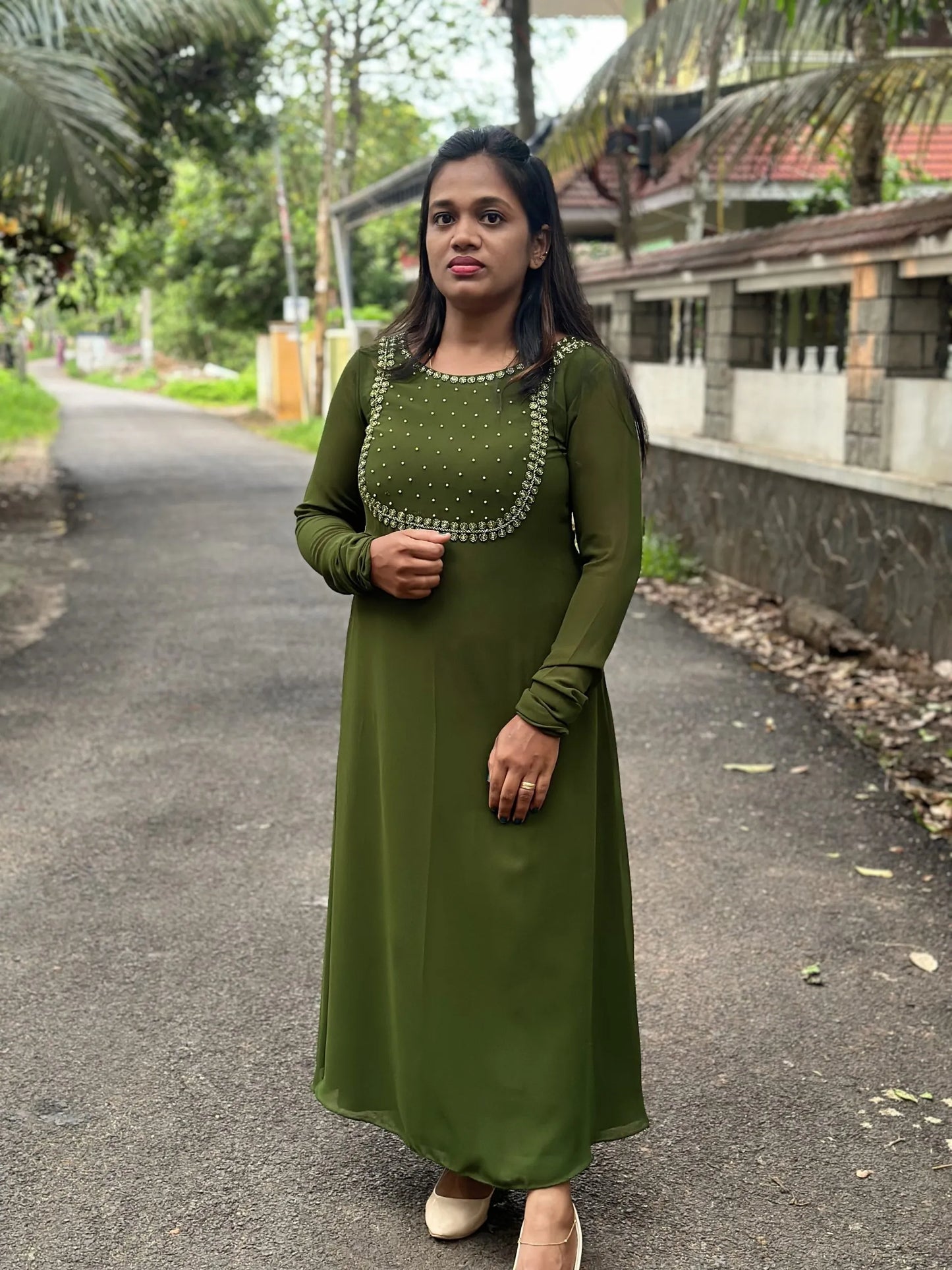 A line Kurti/Chudi Sleeve(MoongGreen)