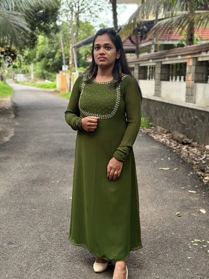 A line Kurti/Chudi Sleeve(MoongGreen)