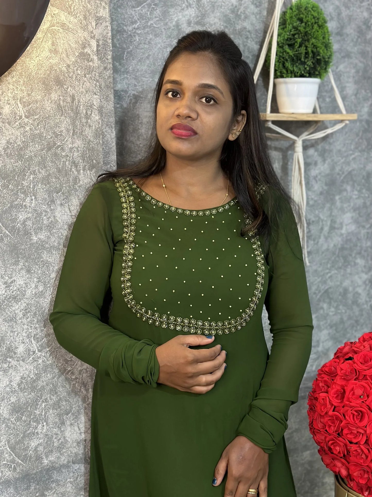 A line Kurti/Chudi Sleeve(MoongGreen)