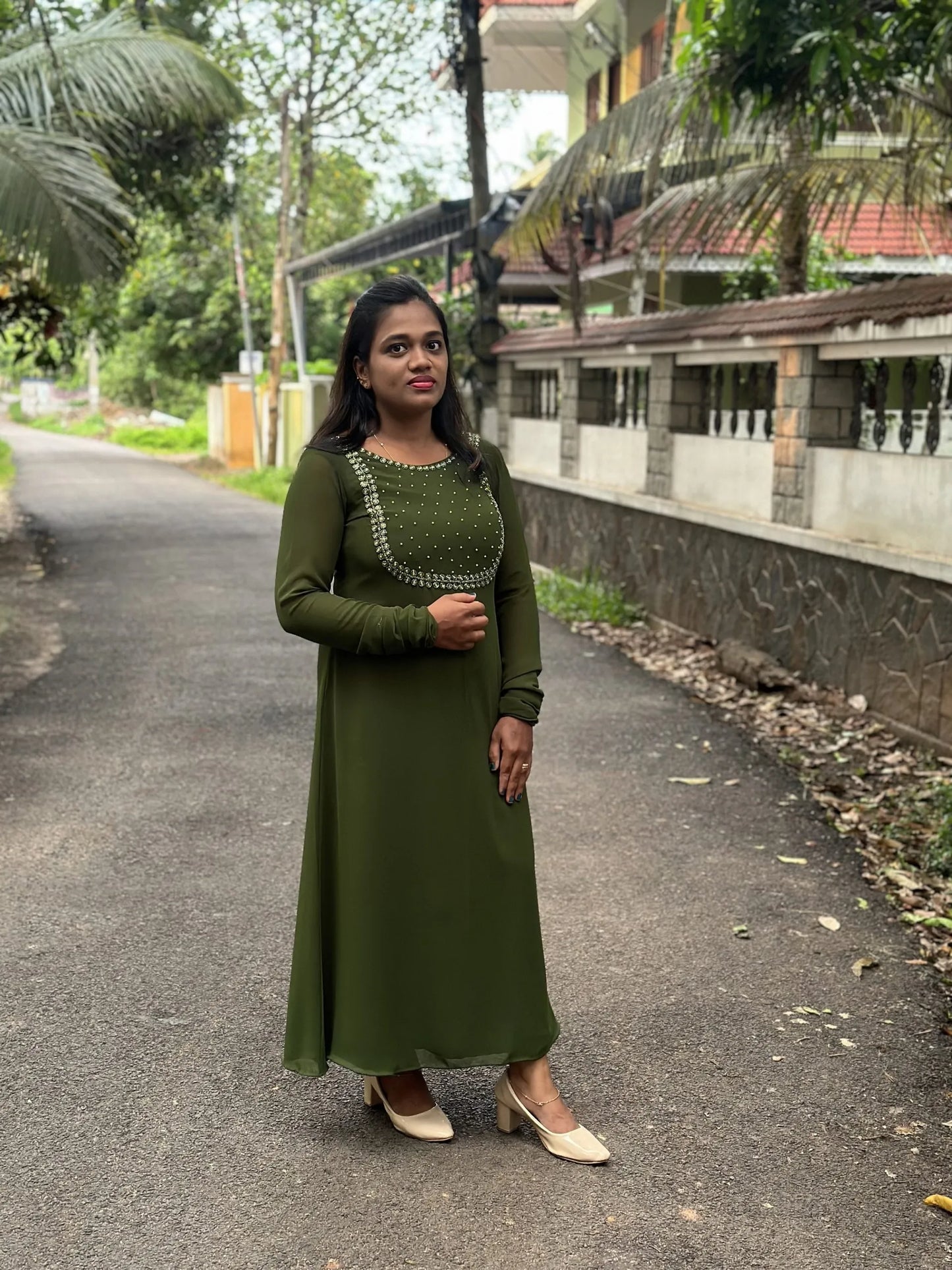 A line Kurti/Chudi Sleeve(MoongGreen)