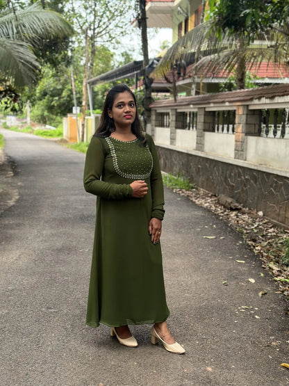A line Kurti/Chudi Sleeve(MoongGreen)