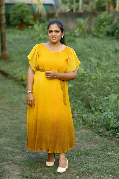 INDO WESTERN FROCK-MUSTARD YELLOW