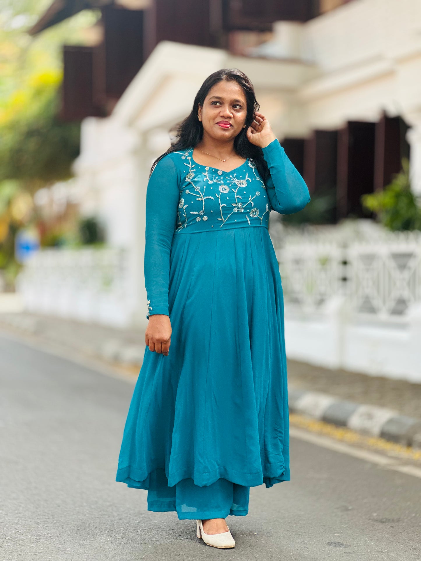 Teal Handworked Anarkali