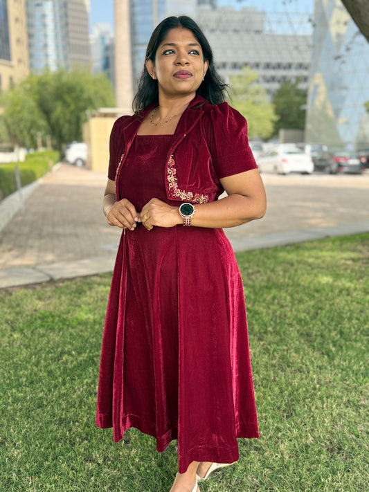 Red Velvet Frock with Handworked Shrug
