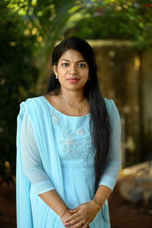 12 PANEL KURTI WITH DUPATTA-LIGHT SKYBLUE