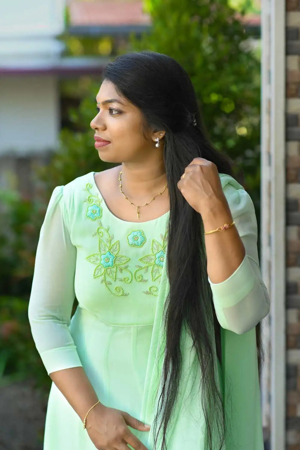 12 PANEL KURTI WITH DUPATTA-LIGHT GREEN
