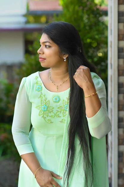 12 PANEL KURTI WITH DUPATTA-LIGHT GREEN