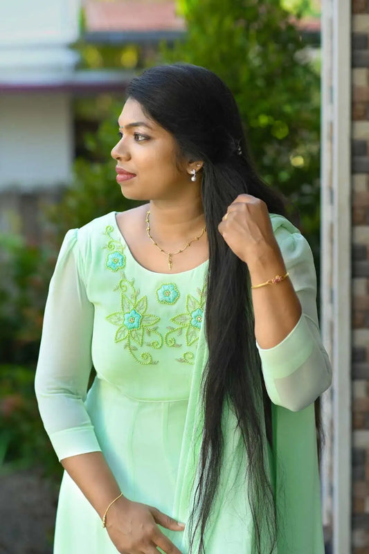 12 PANEL KURTI WITH DUPATTA-LIGHT GREEN