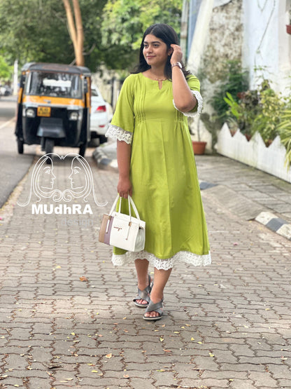 Frock-Rayon-Leaf Green (A-Line)