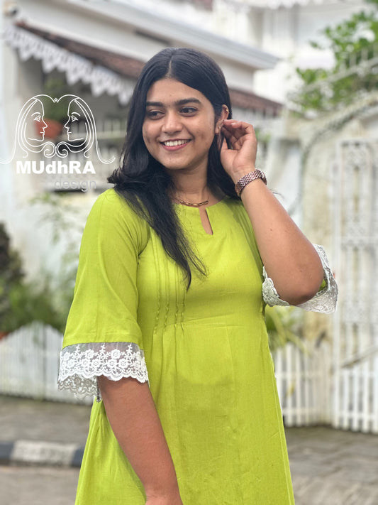 Frock-Rayon-Leaf Green (A-Line)