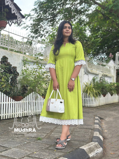 Frock-Rayon-Leaf Green (A-Line)