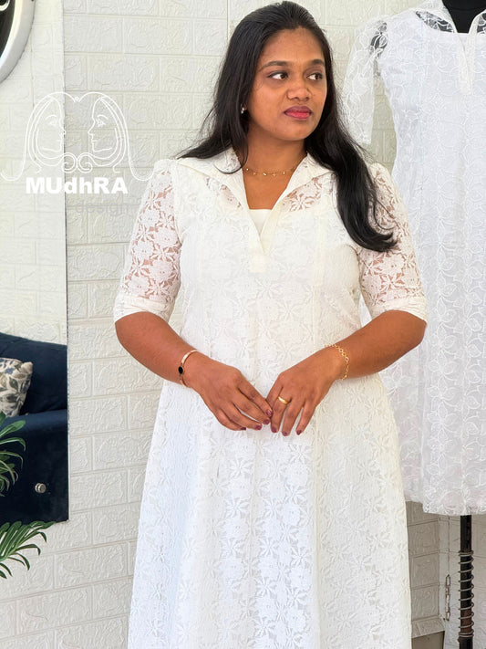 6 panel Collar Frock-White-Christmas