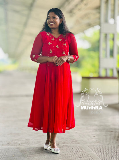 Aline Kurti with Gathers-Christmas-Red