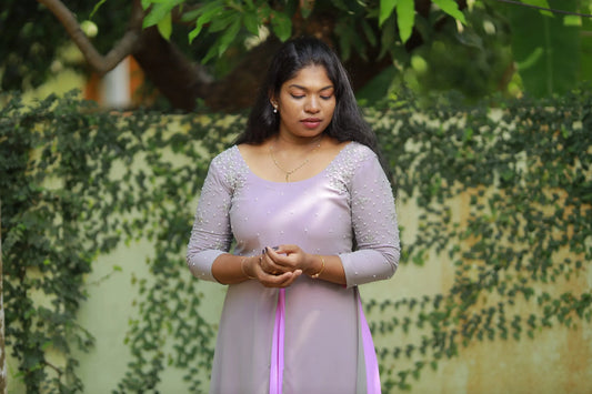 Partywear Gown(Gray+Lavender)