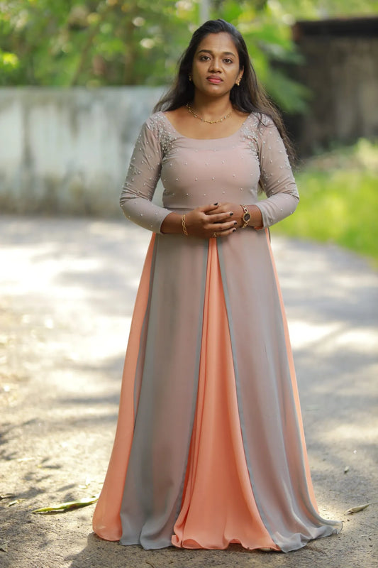Partywear Gown (Gray+Orange)