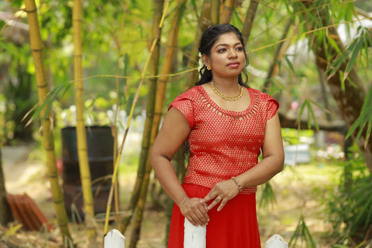 Vishu Outfit-Red(Crop Top and Skirt)