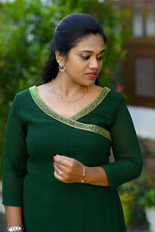 A LINE KURTI-BOTTLE GREEN