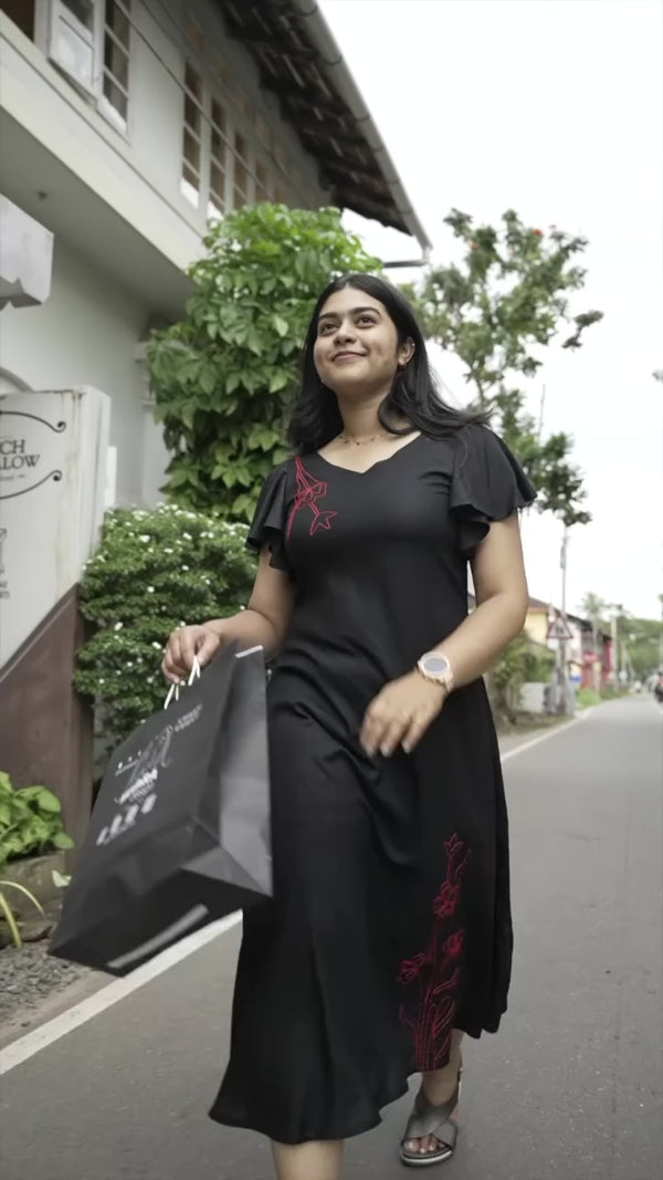 Black Rayon Frock with threadwork embroidery - Mudhra Design reel