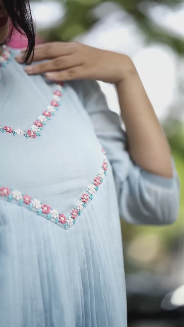 Mul Cotton Pleated Frock in powder blue - Mudhra Design reel