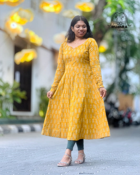 Mustard Yellow 16-Panel Cotton Kurti
